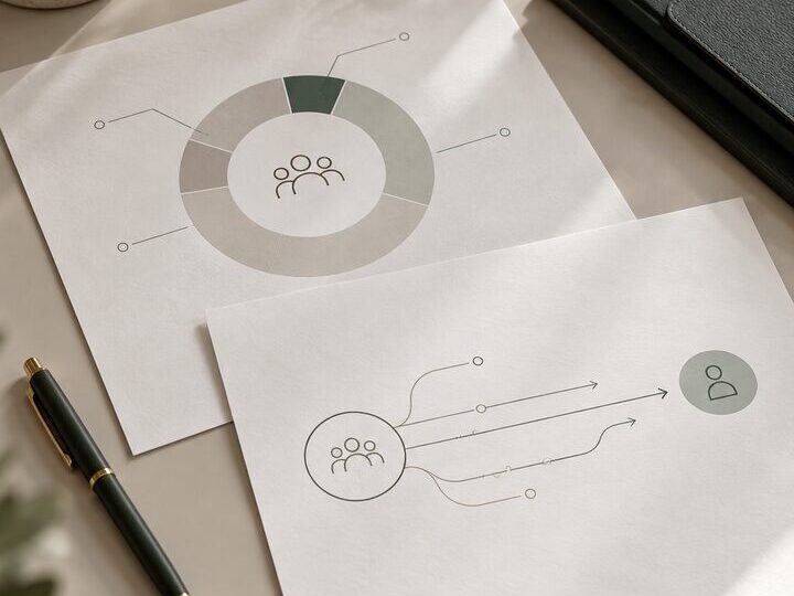 Abstract diagrams of a minority ownership interest and a path to a potential buyer